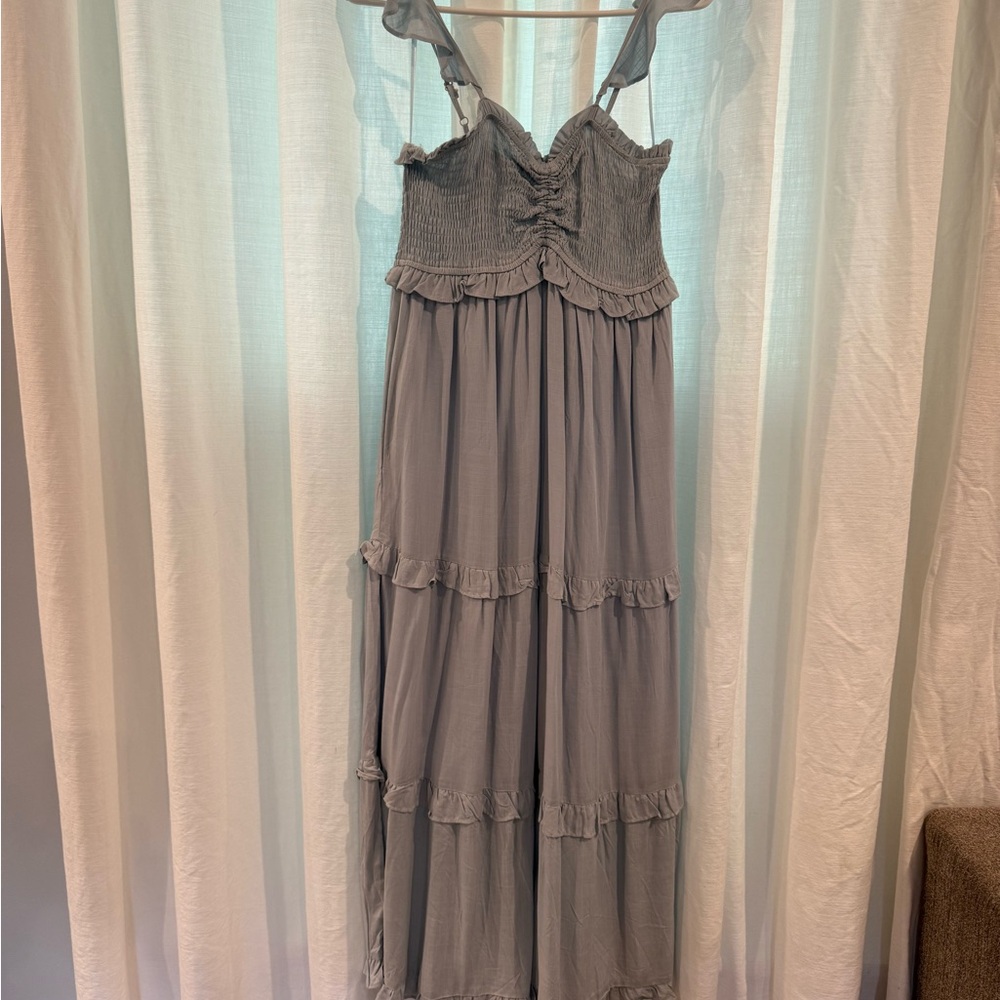 Women's Light Blue Tiered Maxi Dress with Smocked Bodice